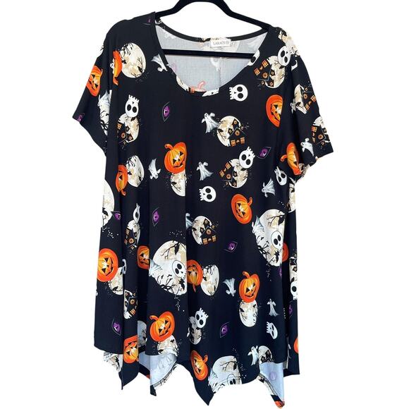LARACE Shirt Women 3XL Halloween Pumpkins Ghosts Skull Asymmetric Tunic Top Plus - Picture 1 of 8